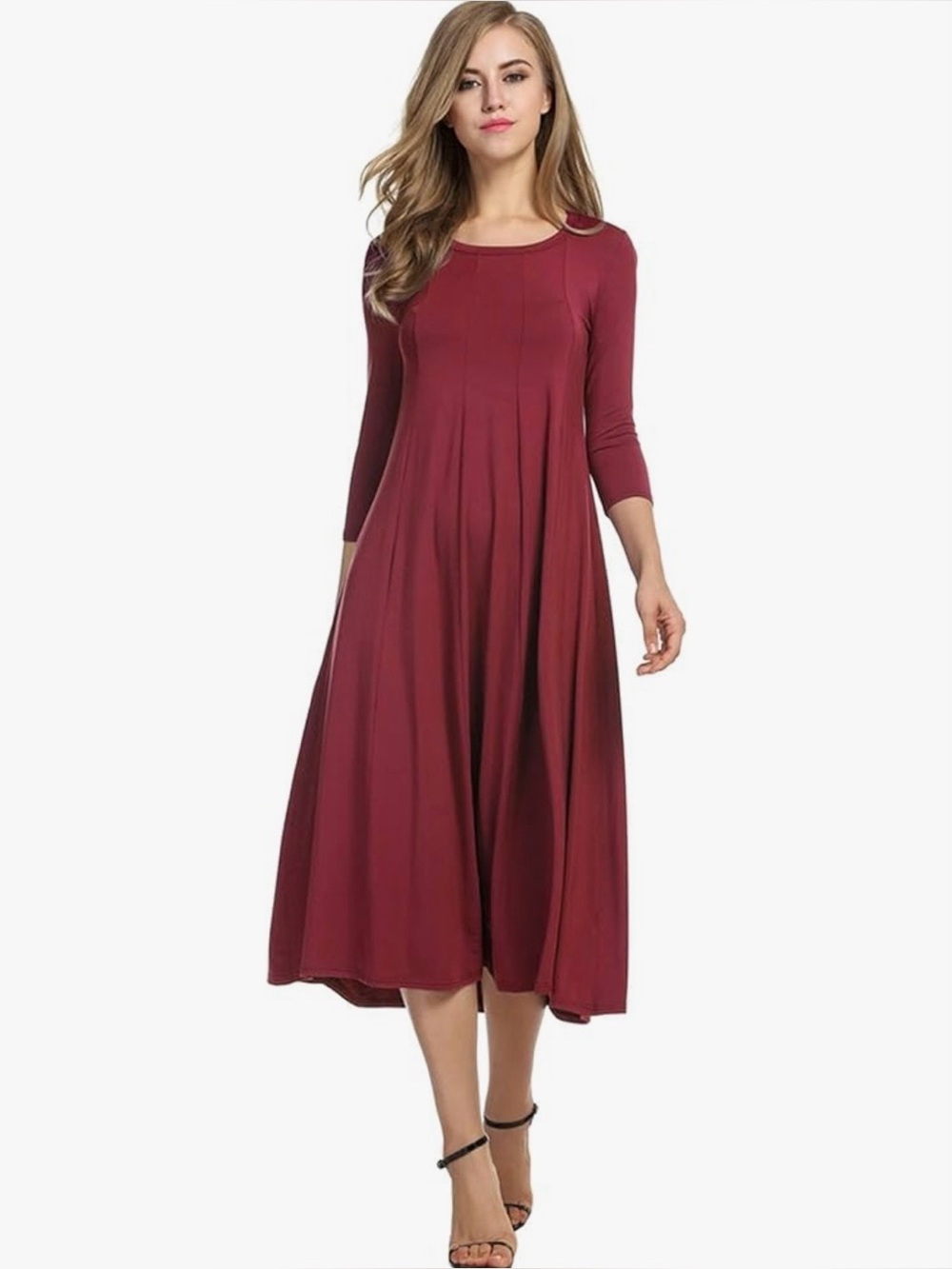 HOTOUCH: Women's 3/4 Sleeve A-line and Flare Midi Long Dress. Size Medium.